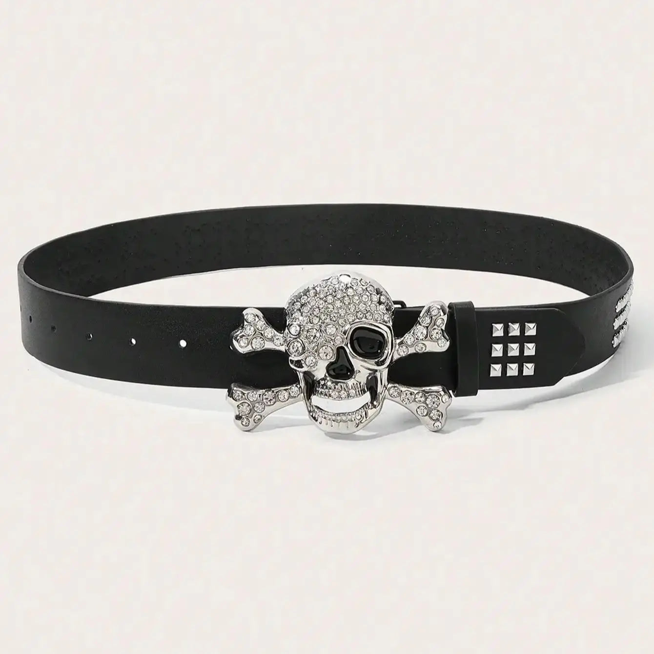 Gothic Skull Rhinestone Buckle Belt - Punk Rivet Hip-Hop Rock Y2K Fashion Accessory for Men & Women