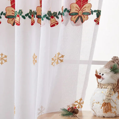 Snowflake Embroidered Tulle Curtain - Christmas Window Screen Sheer Decor for Living Room Bedroom