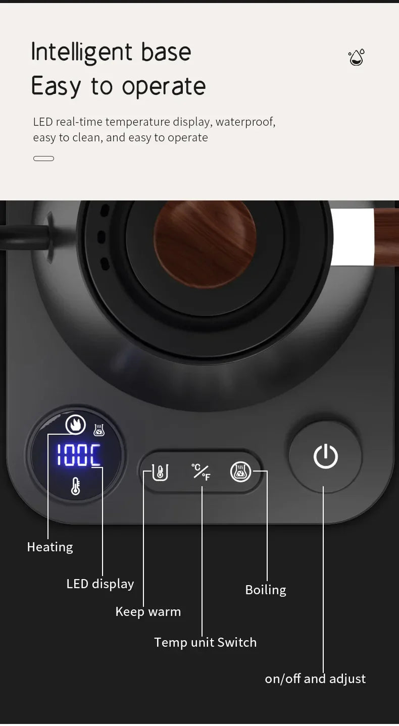 1200W Electric Gooseneck Kettle - Intelligent Constant Temperature Control Coffee & Tea Pot, Portable Hand Brewed Kettle