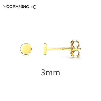 925 Sterling Silver Ear Needle Earrings – Simple Circular Gold & Silver Studs for Women Jewelry (Multiple Sizes)