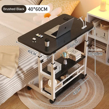 Adjustable Height Portable Study Desk with Storage Shelf – Mobile Bedside Table for Work & Dining, Includes USB Fan & Light