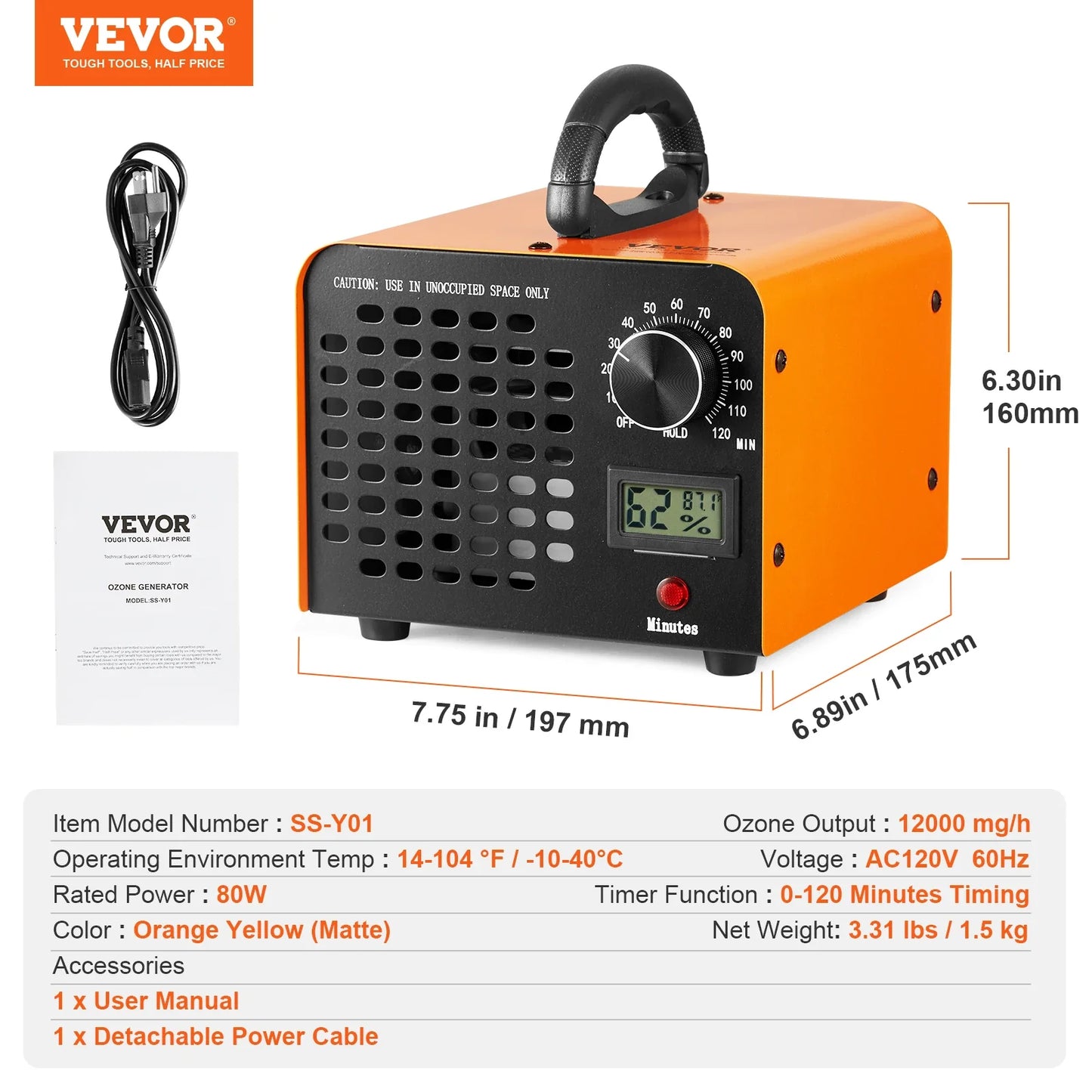 Ozone Generator – 12000/24000/36000mg/h High-Capacity Commercial & Industrial Odor Remover