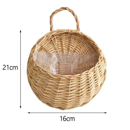 Wall Mount Rattan Flower Basket - Woven Hanging Planter Vase for Garden, Balcony & Home Decor
