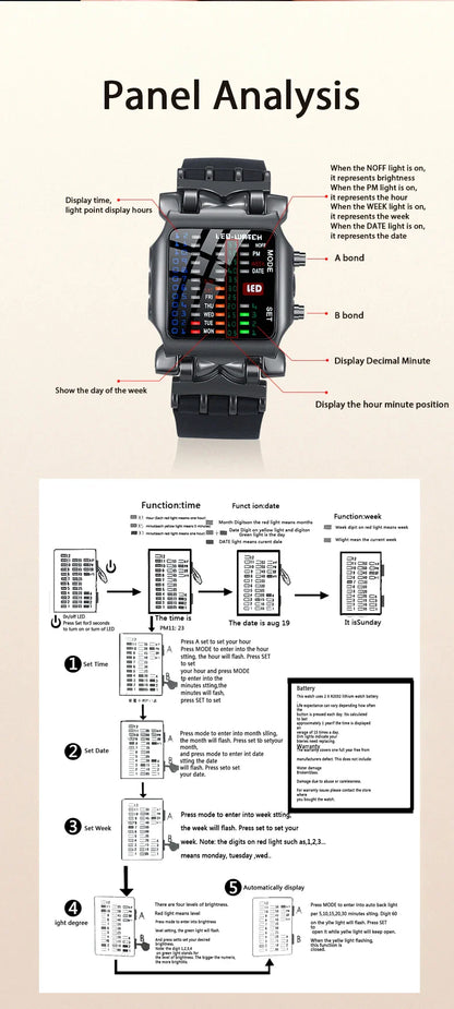 Men’s LED Crab-Style Watch — Creative Luminous Binary Electronic Waterproof Multi-Function Wristwatch