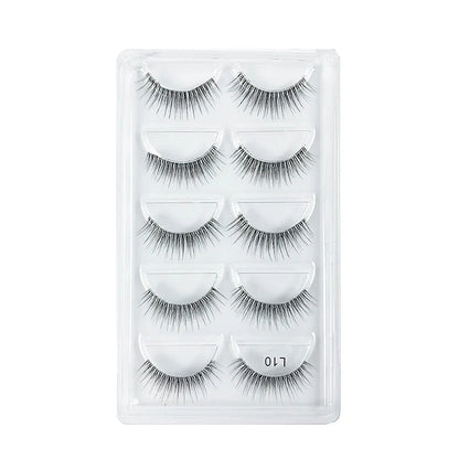 5 Pairs Manga Style Cosplay False Eyelashes – Soft Natural Short Mink Strip Lashes with Clear Band