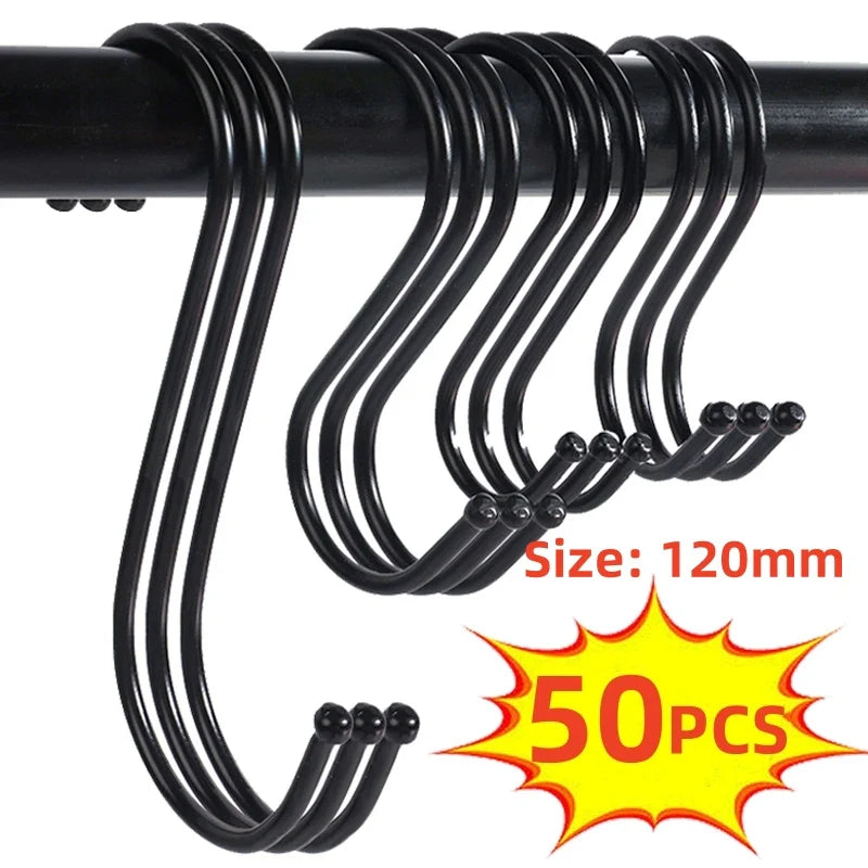 10/50pcs Metal S-Shape Hooks – Multi-Function Hangers for Kitchen, Bathroom, Bedroom, Clothes, Bags & Plants