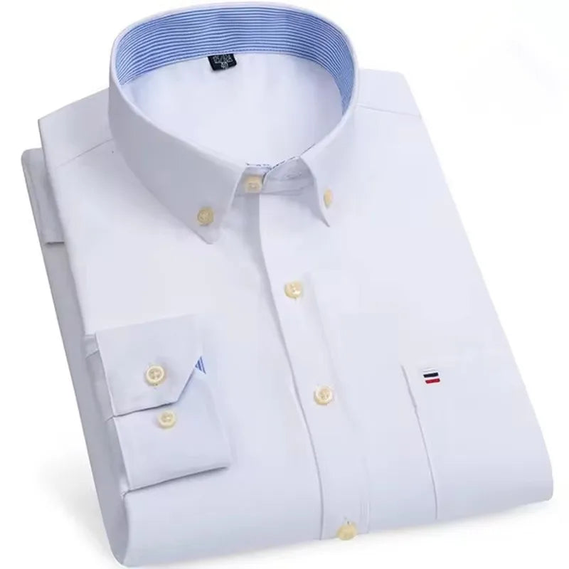 Men’s Checkered Oxford Shirt - Long Sleeve Cotton Button Down Gingham Top with Single Pocket 6XL-7XL