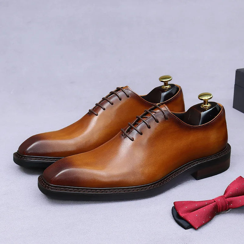 Men’s Handmade Genuine Leather Oxford Shoes - Italian Laser-Carved Business & Party Formal Dress Shoes Sizes 37-46
