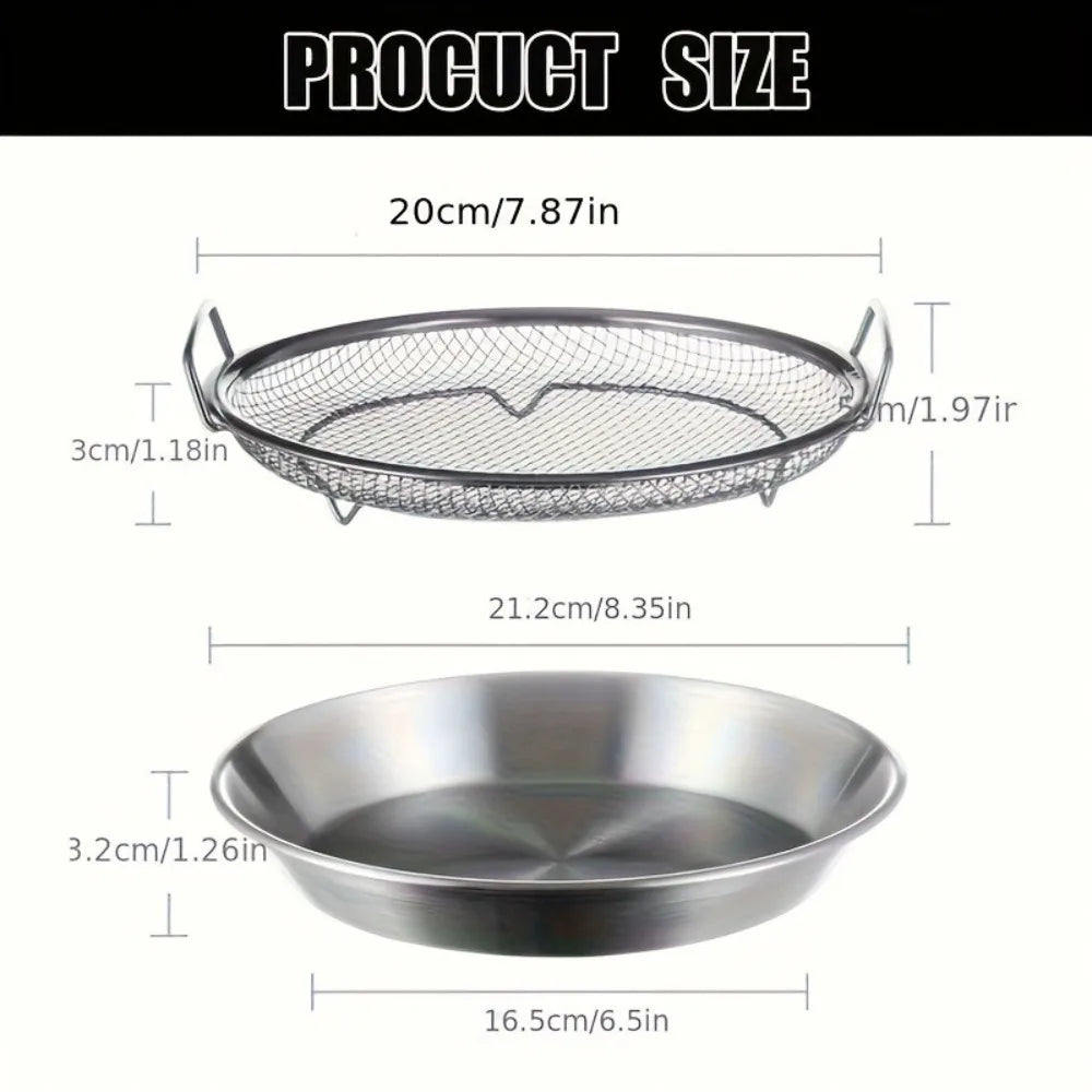 Heavy Duty Stainless Steel Frying Rack with Tray - Foldable Oil Draining Mesh Basket Dishwasher Safe