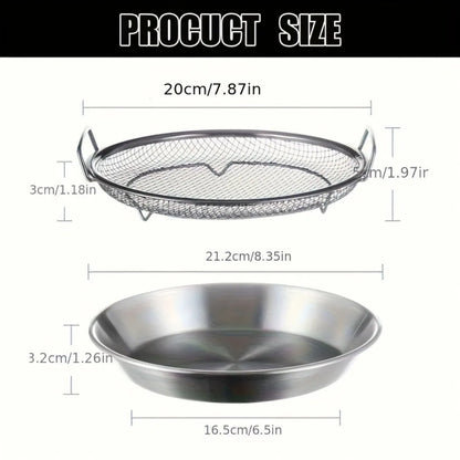 Heavy Duty Stainless Steel Frying Rack with Tray - Foldable Oil Draining Mesh Basket Dishwasher Safe