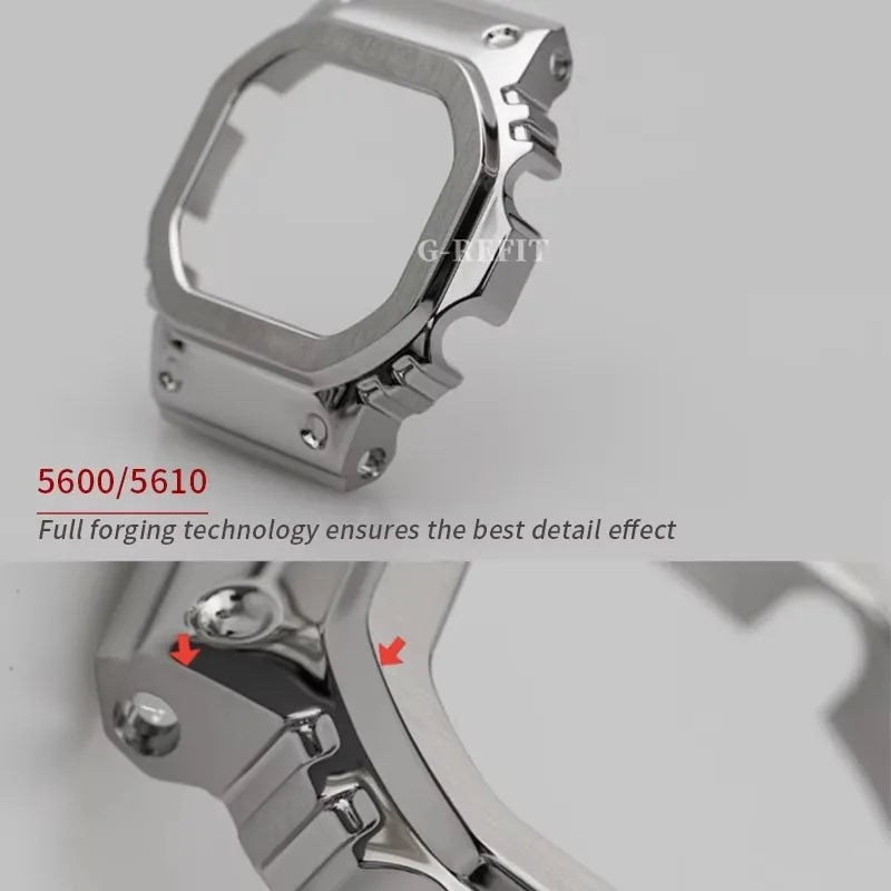 G-Refit V6.0 DW5600 Metal Bezel Kit - Stainless Steel Watch Band Strap & Case Accessories with Tools for GWB5600/GWM5610