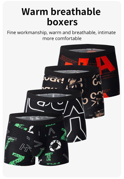 4-Piece Men's Fashion Boxer Shorts – European & American Size, Comfortable & Breathable Plus Size with Elastic Waist