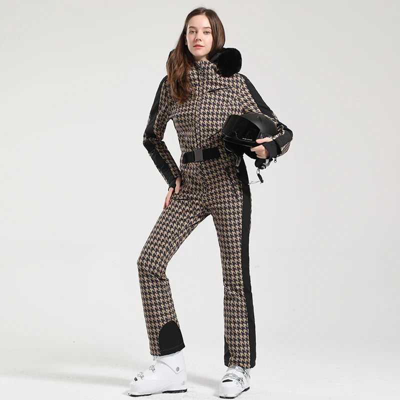 Gsou Women’s Winter Snow Jumpsuit – One-Piece Ski Suit, Thermal Waterproof & Windproof Outdoor Sportswear for Snowboarding
