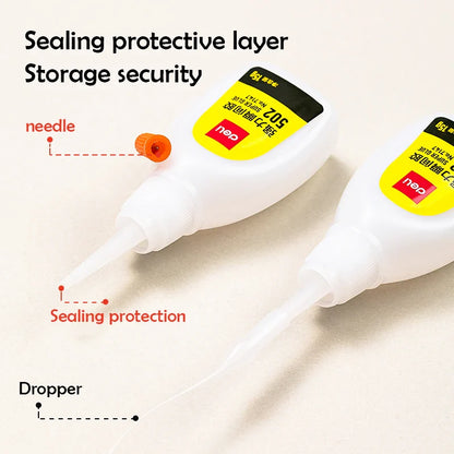 1-3PCS Deli 502 Super Glue - Instant Quick-Drying Cyanoacrylate Adhesive for Leather, Rubber, Wood and Metal