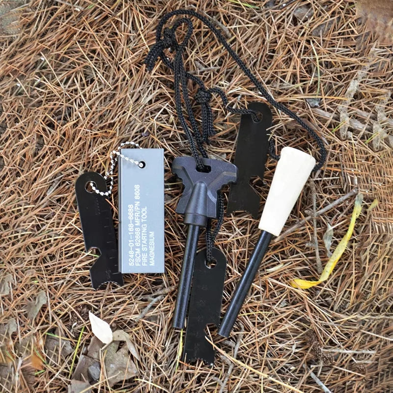 Portable Magnesium Fire Starter - Flint Lighter with Wooden Handle Outdoor Survival Camping EDC Emergency Tool