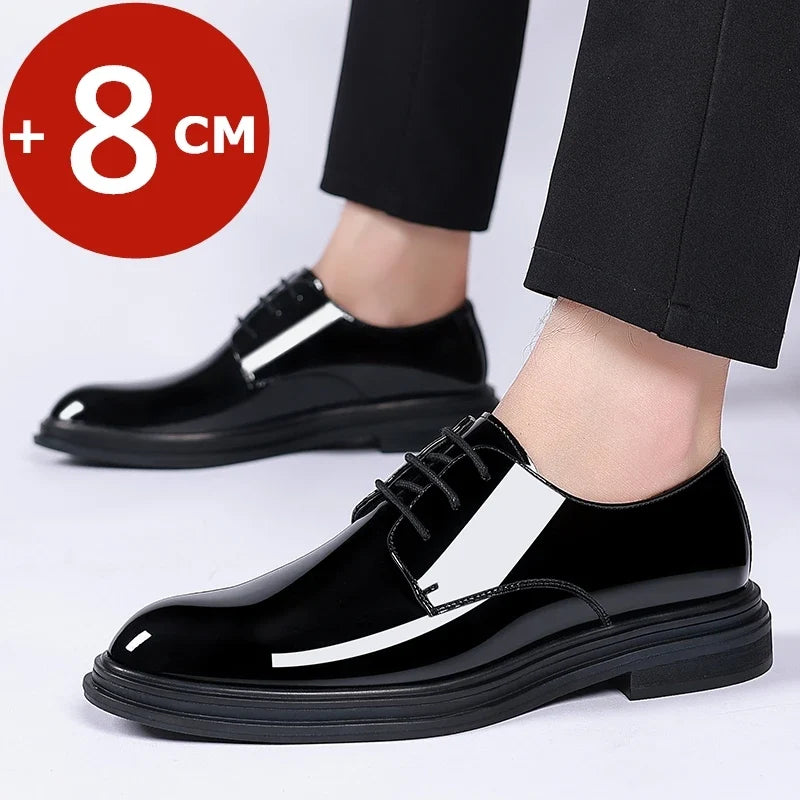 Men’s Patent Leather Derby Shoes - 6/8cm Height Increase Elevator Formal Business Dress Shoes