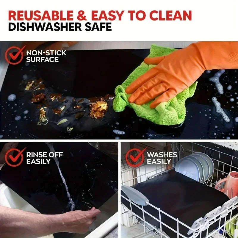 Reusable Non-Stick Oven Liners - BBQ Grill Mats & Baking Mats for Easy Cleaning Kitchen Cooking Tools