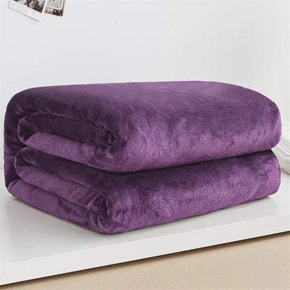 230GSM Coral Fleece Blanket – Soft Warm Flannel Bedspread & Sofa Cover in Blue & Pink