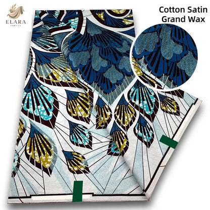 New Grand African Wax Fabric - 6 Yards Cotton Ankara Batik Pagne with Golden Shine Finish for Dresses & Sewing