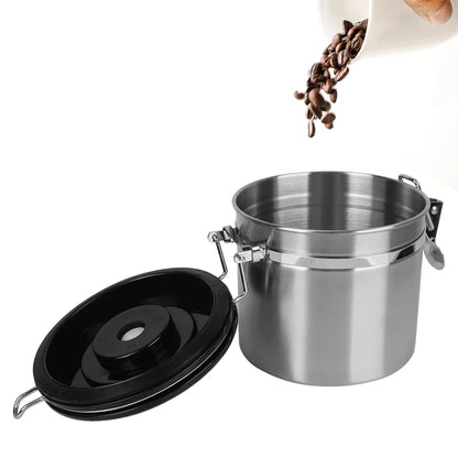 Stainless Steel Coffee Storage Canister - Airtight Container with CO2 Valve for Fresh Coffee Beans
