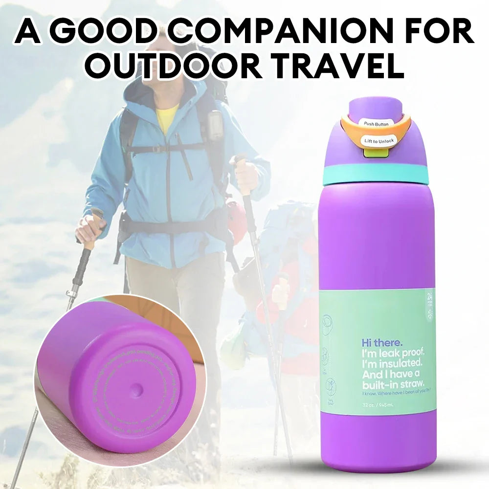32oz Vacuum Insulated Stainless Steel Water Bottle with Straw – Thermal Cup for Outdoor Sports, Camping & Hiking
