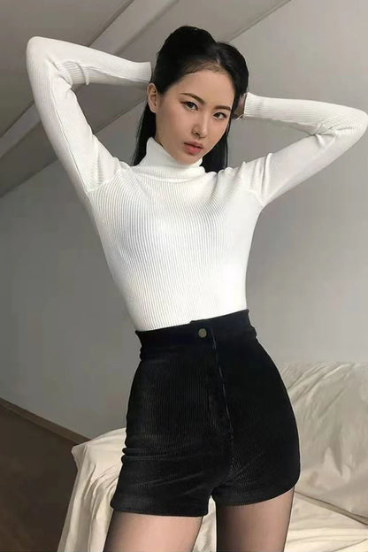 Sexy Black PU High-Waisted Shorts – Faux Leather Y2K Summer Shorts for Women