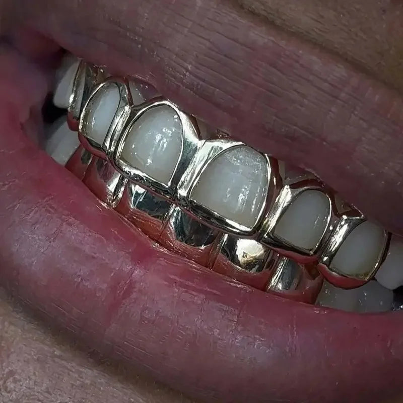 Six-Tooth Hip-Hop Grillz Set - Hollow Fashion Tooth Jewelry for Stage Props & Festival Gifts