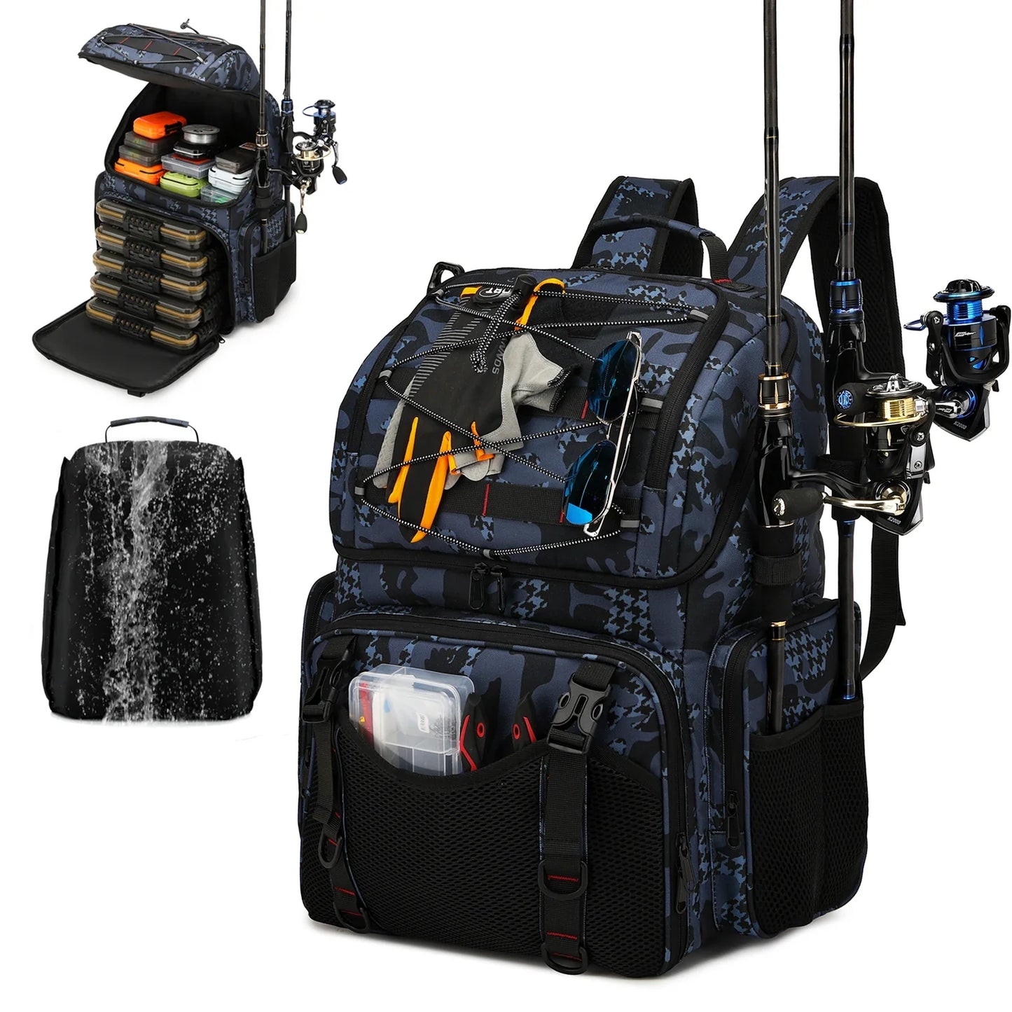 45L Fishing Backpack - Cooler Tackle Storage Bag with Rod Holders & Rain Cover for Camping, Hiking & Outdoor Fishing