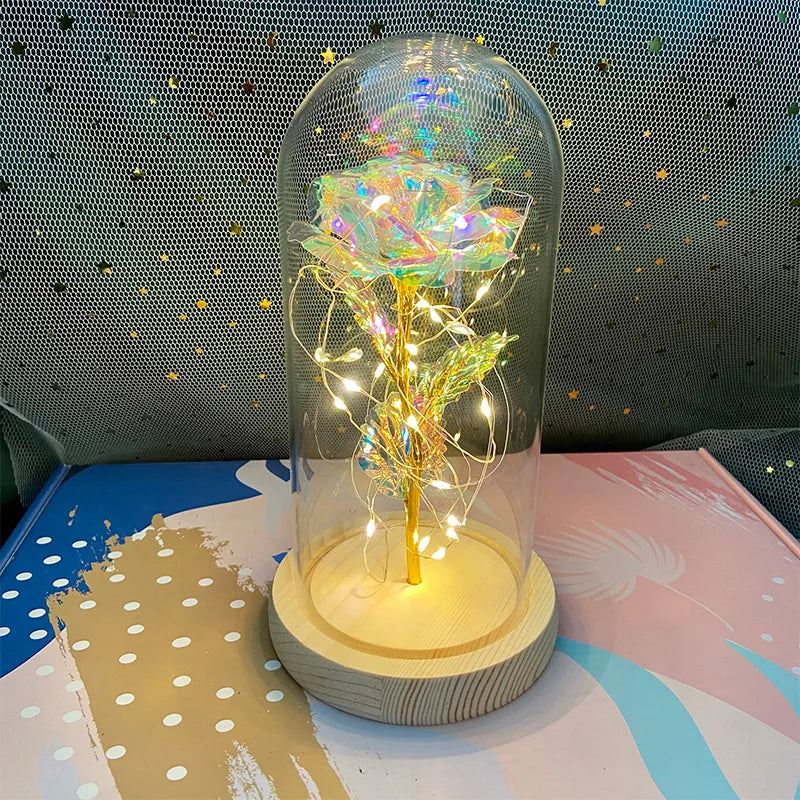LED Eternal Rose Gift - 24K Gold Foil Flower with Glass Dome Light for Valentine’s Day, Wedding & Special Occasions