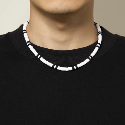 Bohemian White & Black Polymer Beads Necklace – Unisex Collar for Men and Women