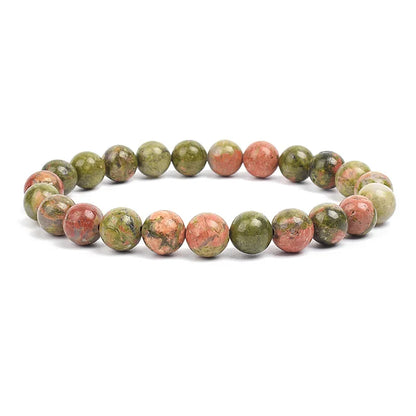 Natural Stone Bead Bracelet - Amethyst Crystal Quartz Aquamarine Jade Agate Elastic Bangle Jewelry for Women & Men