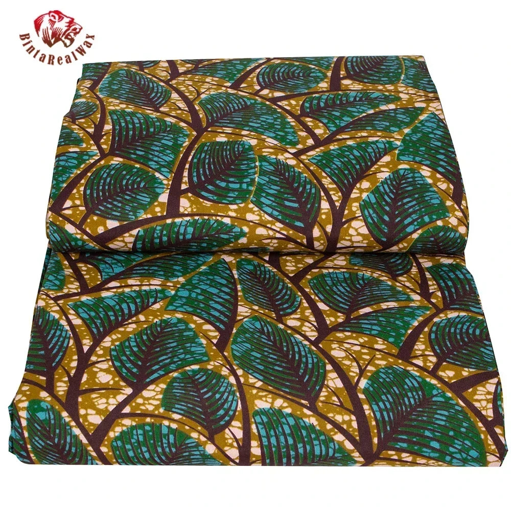Ankara African Leaf Print Fabric - Real Wax Patchwork Sewing, Craft & DIY Textile Material