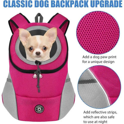 Pet Backpack Carrier - Breathable Adjustable Front Pack with Reflective Safety Strips for Dogs & Cats Outdoor Travel