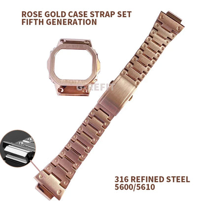 G-Refit V6.0 DW5600 Metal Bezel Kit - Stainless Steel Watch Band Strap & Case Accessories with Tools for GWB5600/GWM5610