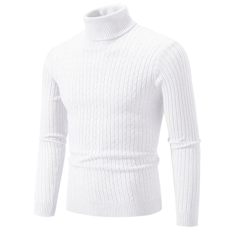 New Men's High Neck Sweater - Solid Color Knitted Pullover Turtleneck, Warm Casual Woolen Tops for Winter Outdoor Wear