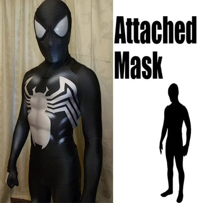 Halloween Venom Symbiote Spider Costume - Men’s Black Superhero Zentai Bodysuit for Cosplay Parties