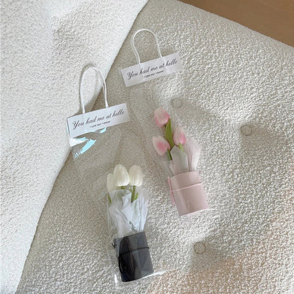 5/10PCS Transparent Flower Wrapping Bags – Gift Packaging with Handle for Weddings, Birthdays, Candy & Flower Box Decor