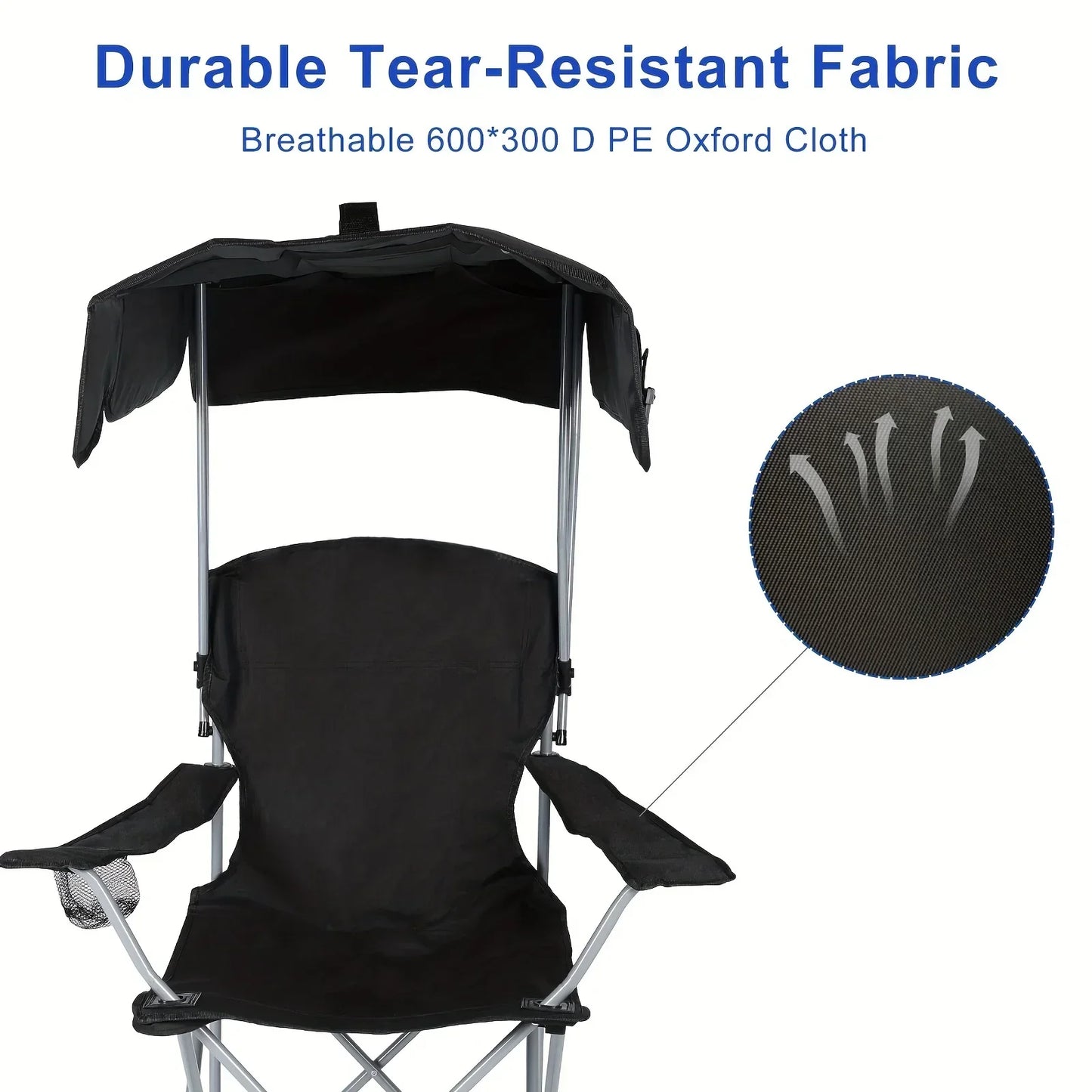 Canopy Lounge Chair with Sunshade – Portable Outdoor Camping & Hiking Chair with Holder, 1-Pack