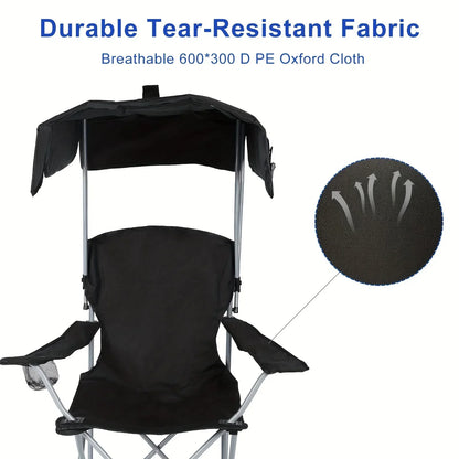 Canopy Lounge Chair with Sunshade – Portable Outdoor Camping & Hiking Chair with Holder, 1-Pack