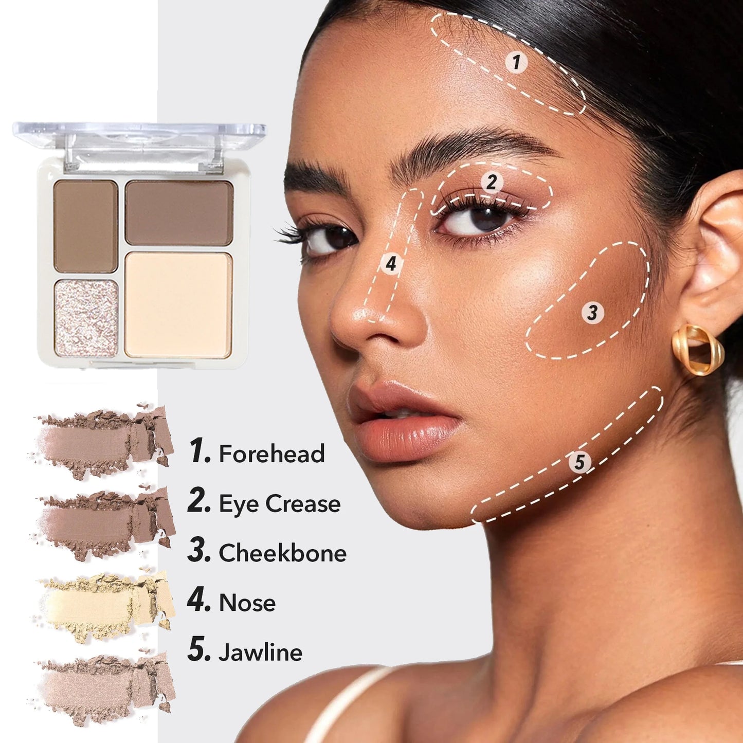3D Face Contour Palette - Four Color Highlight & Matte Sculpting Makeup for Long-Lasting Brightening Definition