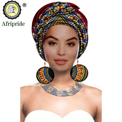 African Turban Headwrap - Nigerian Ankara Headscarf with Matching Earrings