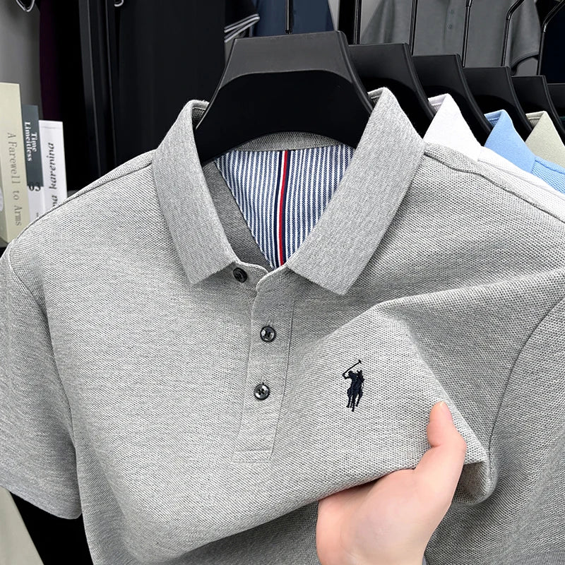Men's 100% Cotton Embroidered Polo Shirt - Premium Summer Golf Casual Short Sleeve Top