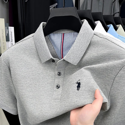 Men's 100% Cotton Embroidered Polo Shirt - Premium Summer Golf Casual Short Sleeve Top