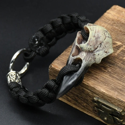 Odin Crow Skeleton Viking Bracelet - Norse Rune Bead Paracord Rope Valknut Eagle Pendant Amulet Jewelry Gift