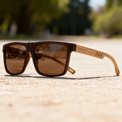 Wood Grain Square Sunglasses - UV400 Unisex Fashion Eyewear for Driving, Hiking & Travel