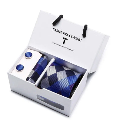 Black Paisley Tie Set - Men's Necktie, Pocket Square & Cufflinks Gift Box for Weddings & Formal Wear