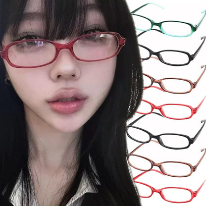 2024 Girls Y2K Retro Oval Glasses - Red & Green Frame, Anti-Blue Light Eyewear for Computer & Seaside Driving