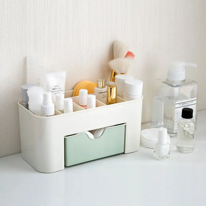 Acrylic Makeup Organizer Box - Cosmetic Storage Drawer with Lipstick, Brush & Cotton Swab Holder