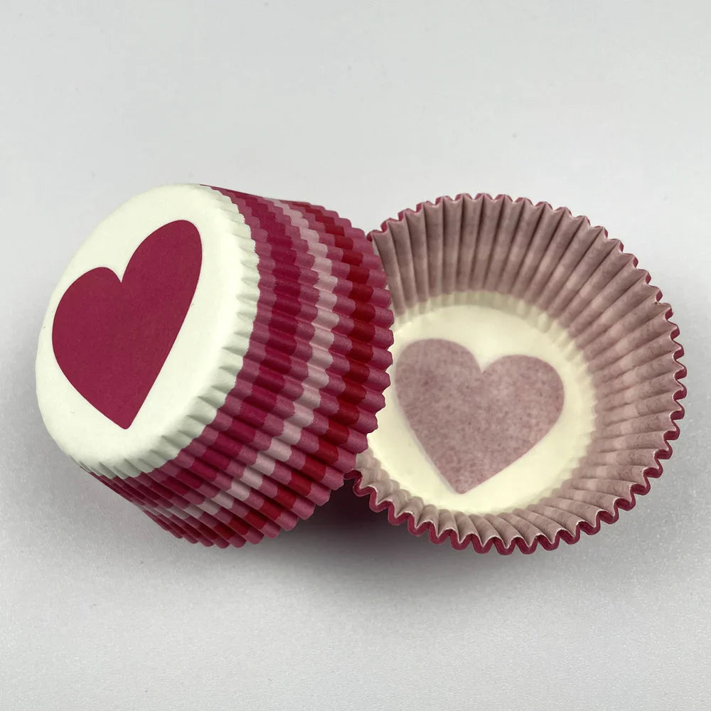 100PCS Animal Print & Pink Heart Cupcake Liners – Zebra, Leopard & Cow Pattern Muffin Baking Cups for Weddings & Parties