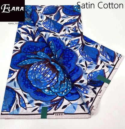 African Real Wax Print Fabric - Grand Original Ankara Blue Cotton Wax Material 6 Yards for Stylish Dresses & Uniforms